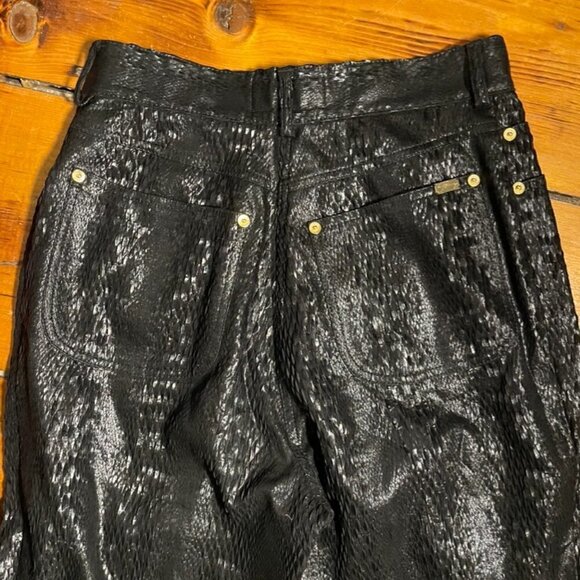 Genny || High Waisted Textured Black Snakeskin Trousers - Picture 6 of 6